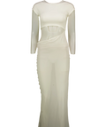 BIANCA White Cutout Jersey and Mesh Maxi Dress, size UK S — front