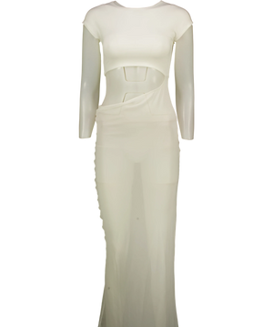 BIANCA White Cutout Jersey And Mesh Maxi Dress UK S