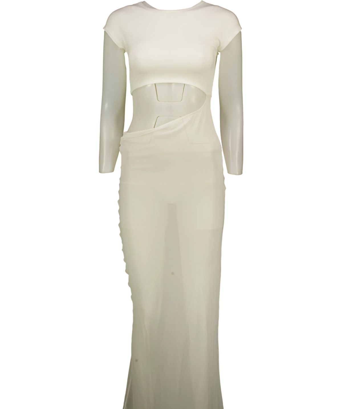 BIANCA White Cutout Jersey and Mesh Maxi Dress, size UK S — front