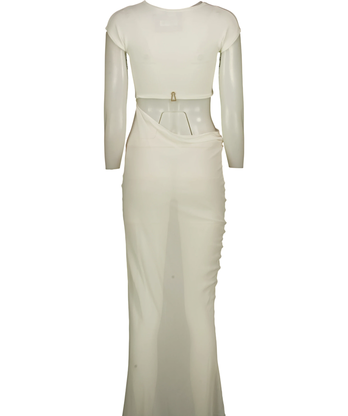 BIANCA White Cutout Jersey and Mesh Maxi Dress, size UK S — back