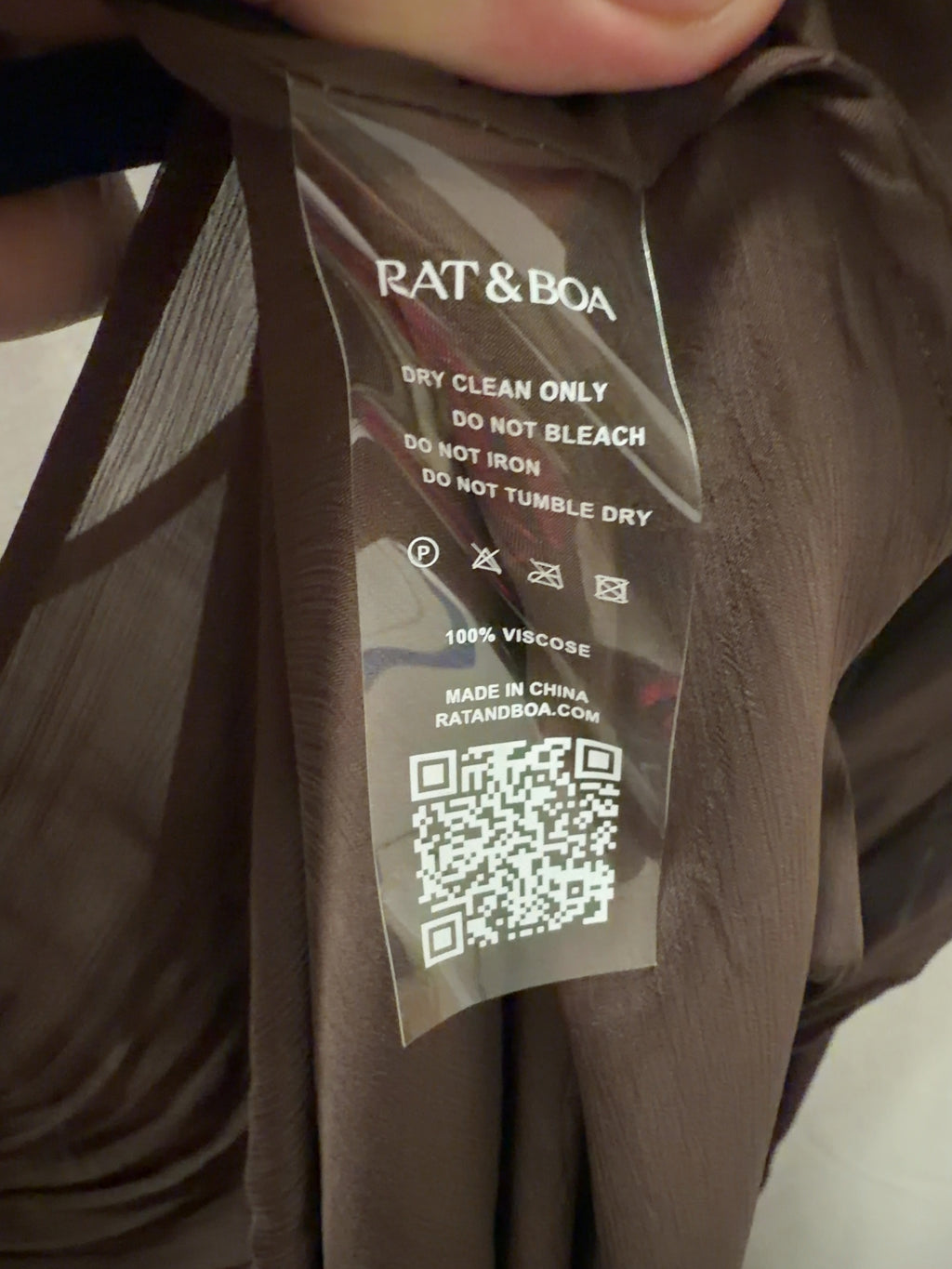 Rat & Boa Brown Liora Dress Brown — care label