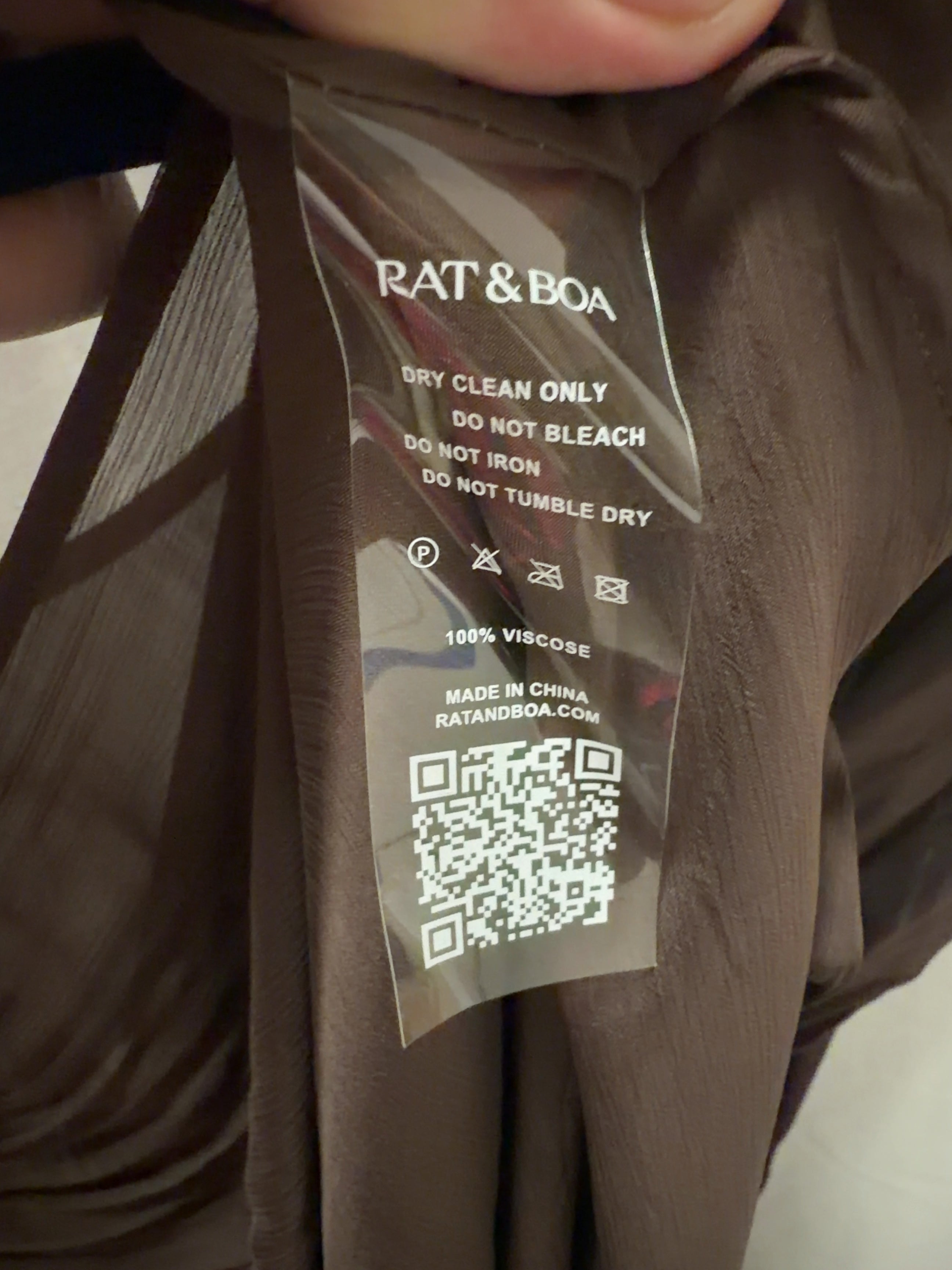 Rat & Boa Brown Liora Dress Brown — care label