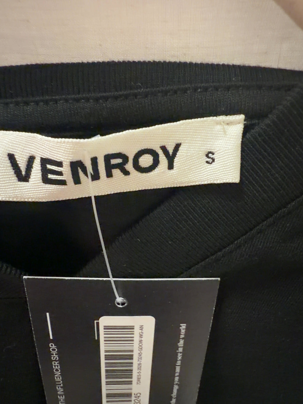 VENROY Black Gathered T Shirt Mini Dress Black, size UK S — care label