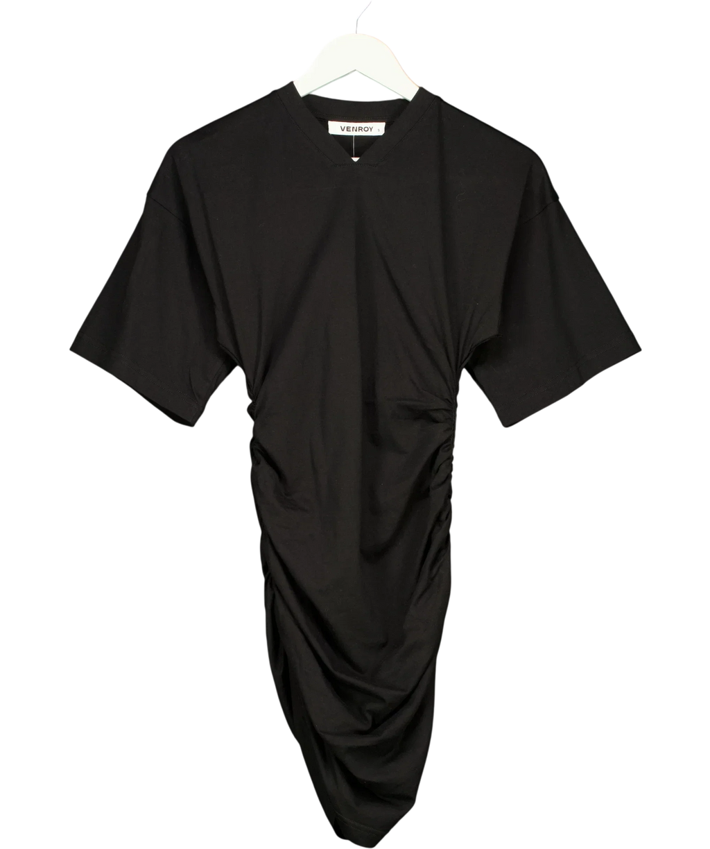 VENROY Black Gathered T Shirt Mini Dress Black, size UK S — front