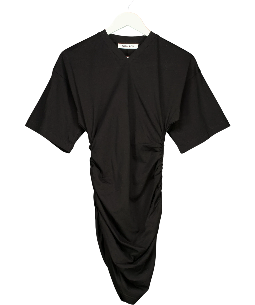VENROY Black Gathered T Shirt Mini Dress Black, size UK S — front