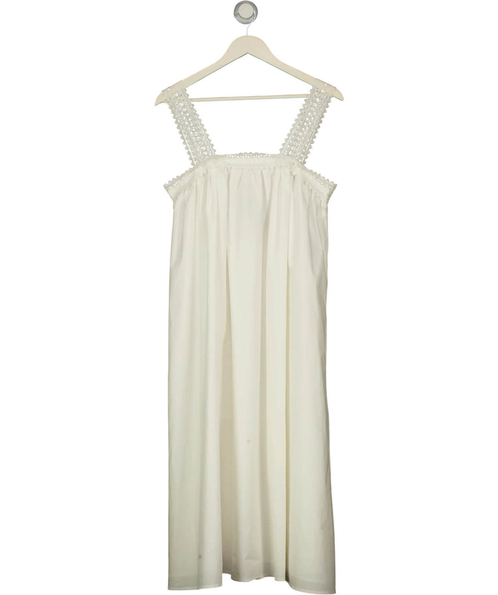 FUCHSIA SHAW White White Lace Trim midi Dress, size UK S/M — front