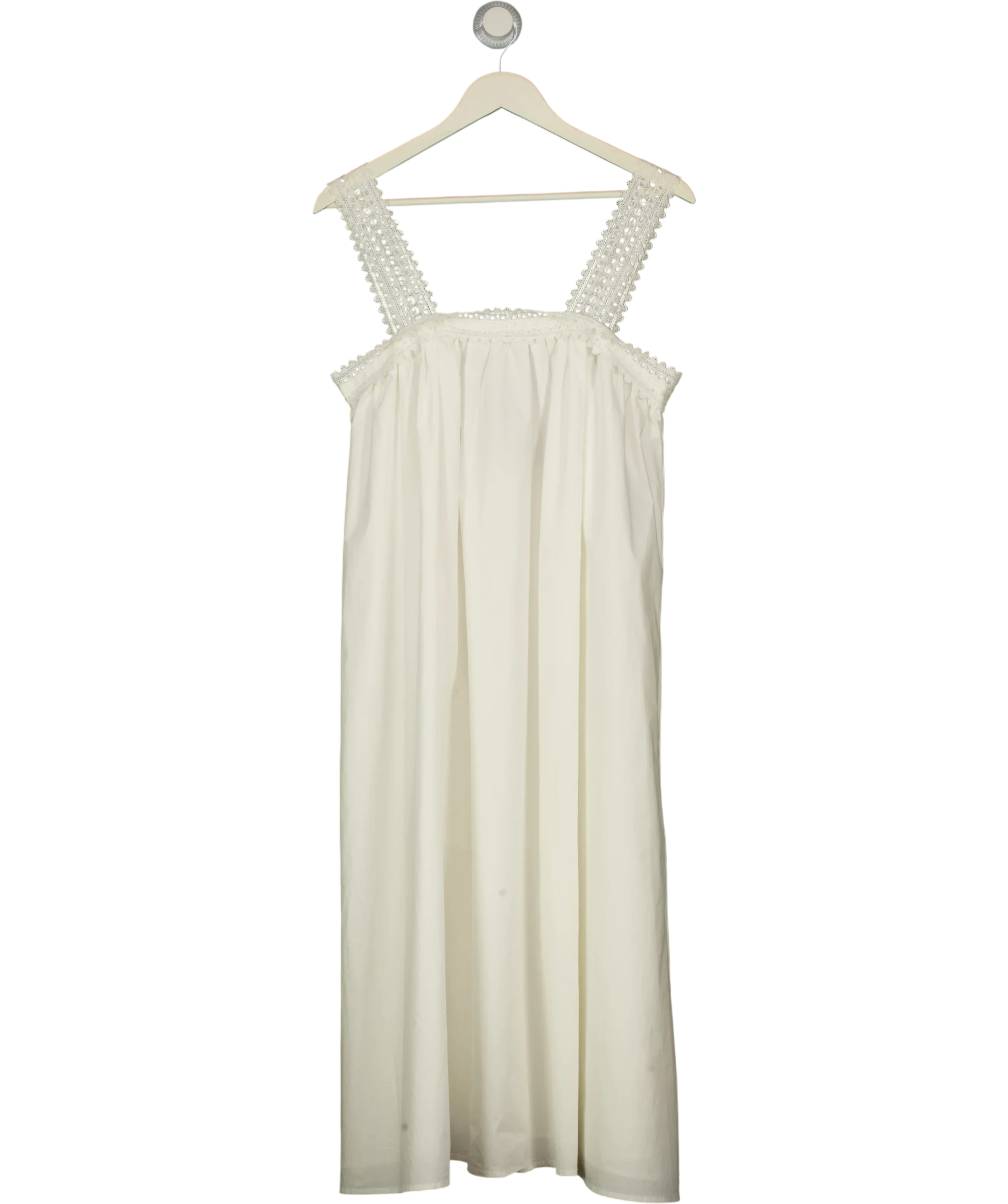 FUCHSIA SHAW White White Lace Trim midi Dress, size UK S/M — front