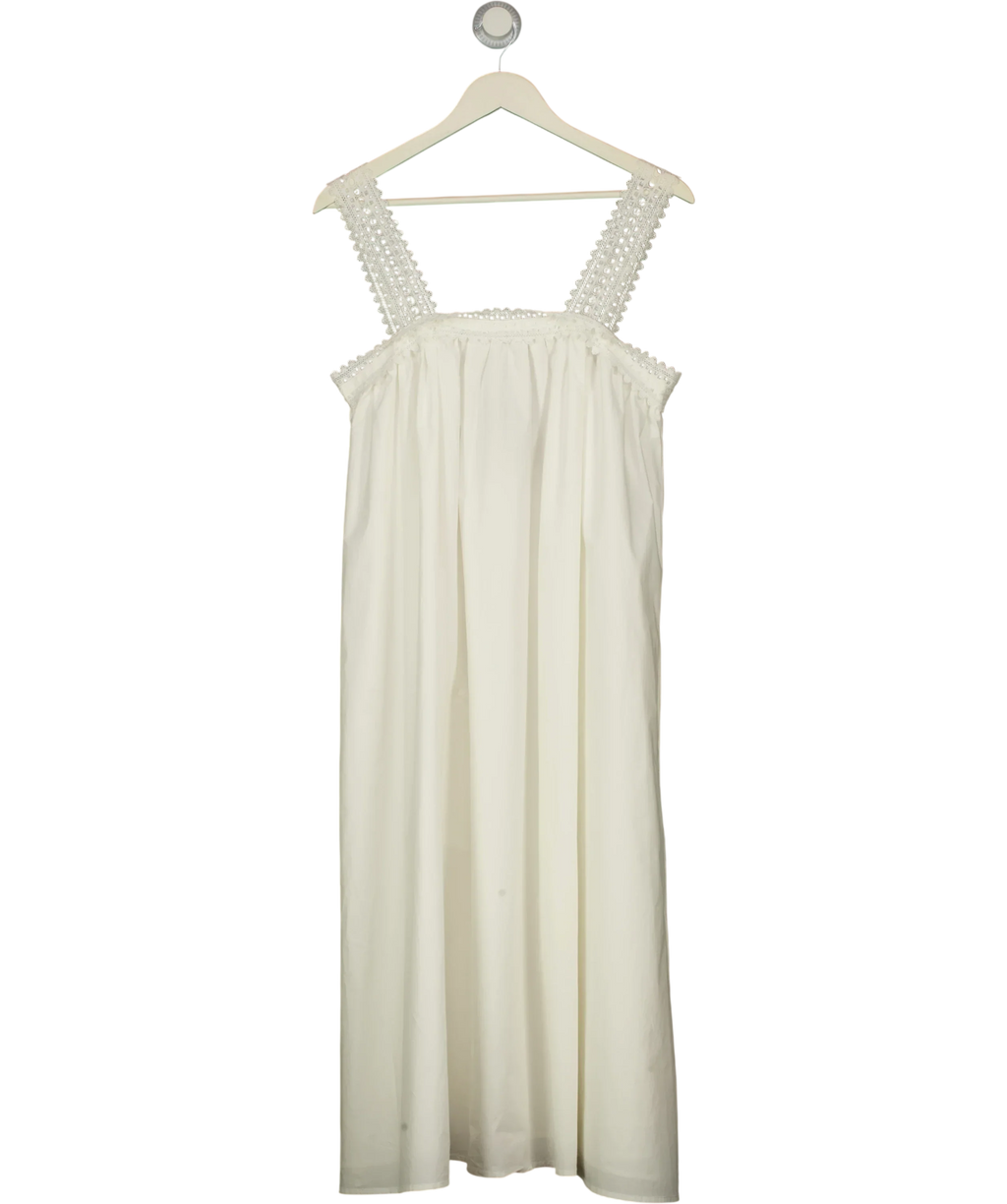 FUCHSIA SHAW White White Lace Trim midi Dress, size UK S/M — front