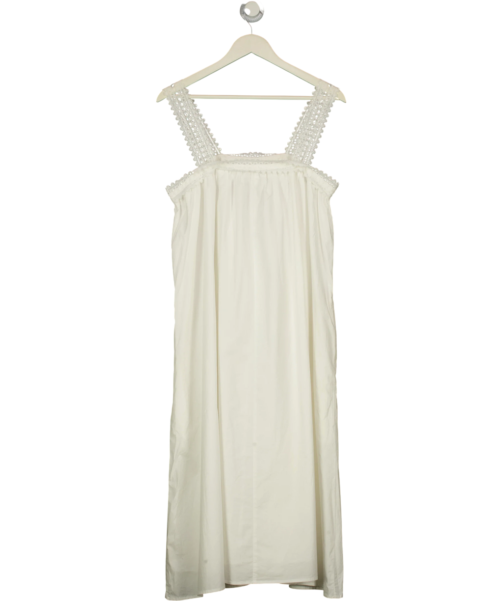 FUCHSIA SHAW White White Lace Trim midi Dress, size UK S/M — back