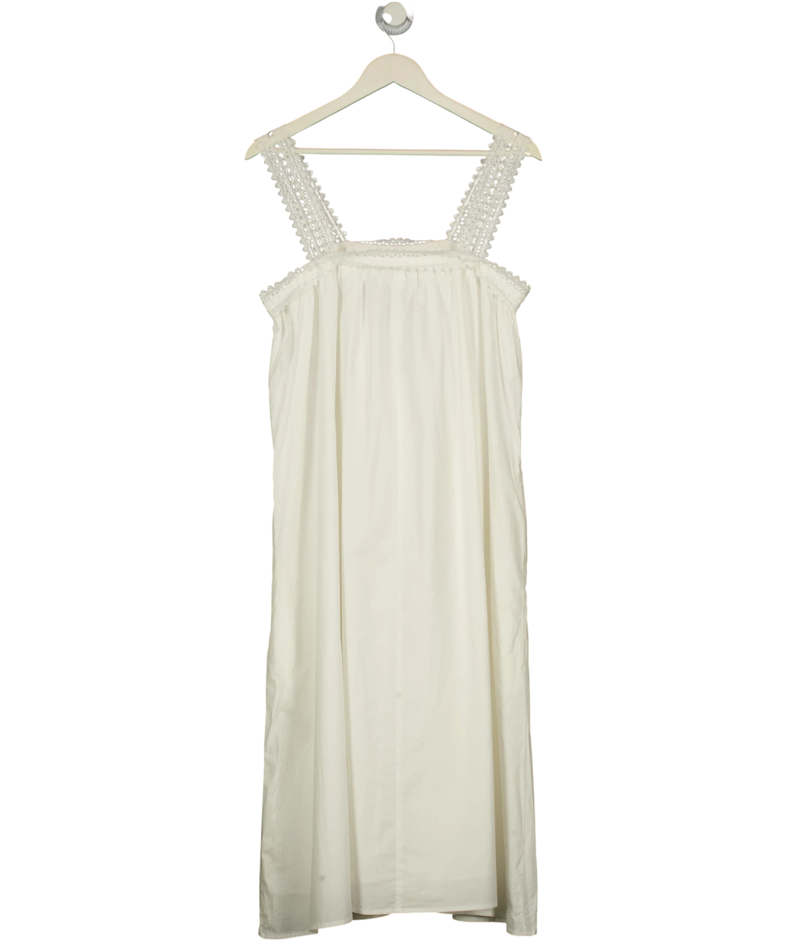 FUCHSIA SHAW White White Lace Trim midi Dress, size UK S/M — back