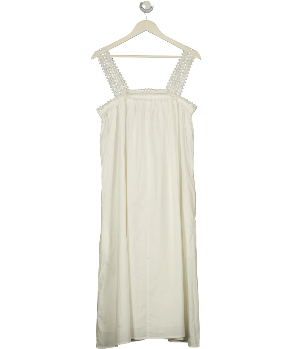 FUCHSIA SHAW White White Lace Trim midi Dress, size UK S/M — back