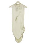BIANCA Cream Bianca Cream Satin Asymmetric Draped Midi Dress, size UK S — front