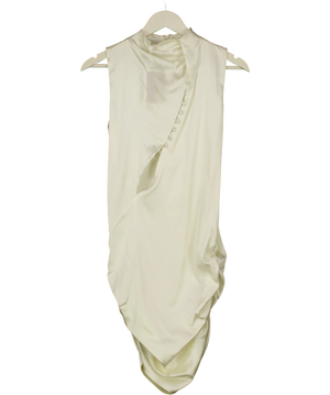 BIANCA Bianca Cream Satin Asymmetric Draped Midi Dress UK S