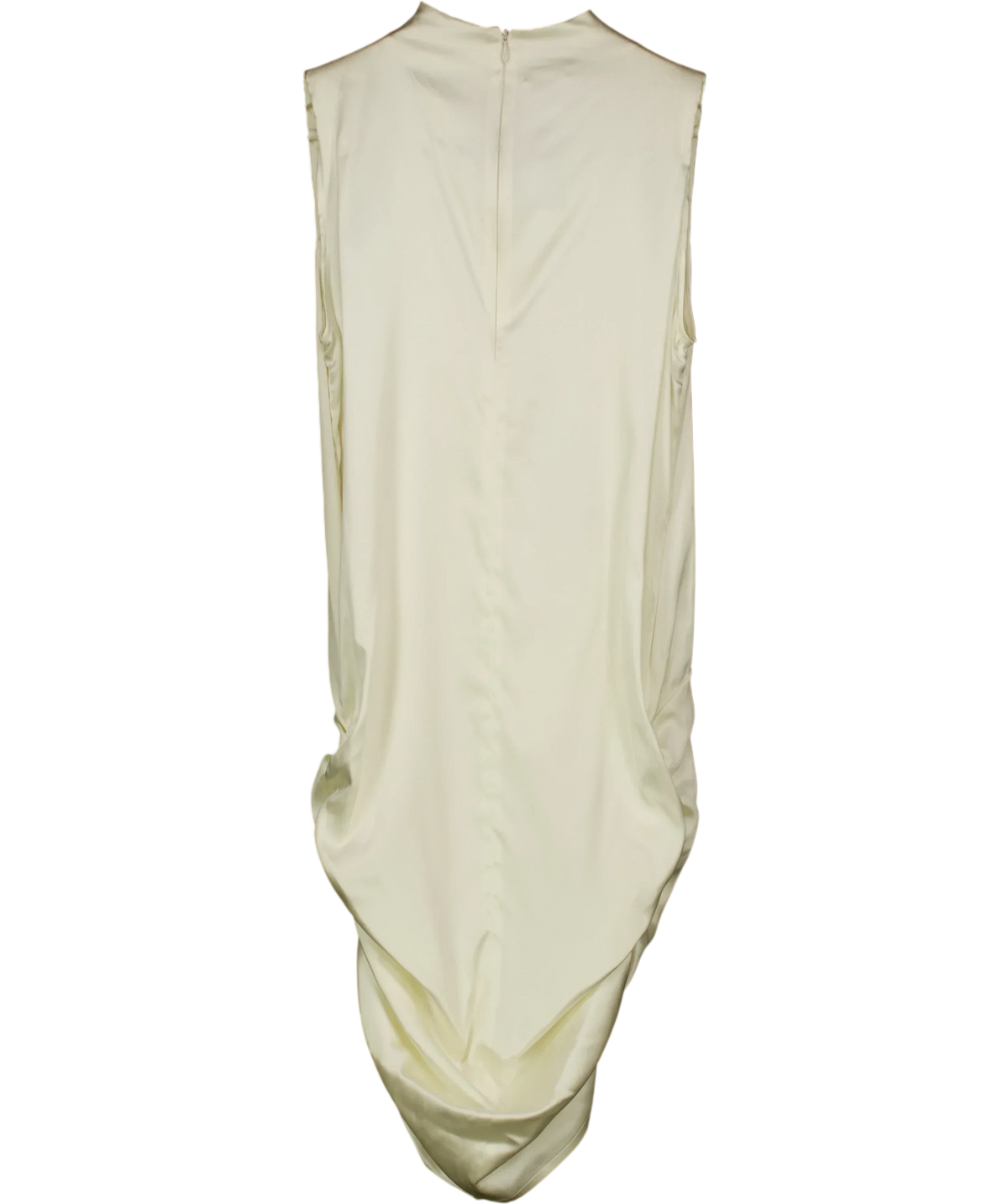 BIANCA Cream Bianca Cream Satin Asymmetric Draped Midi Dress, size UK S — back