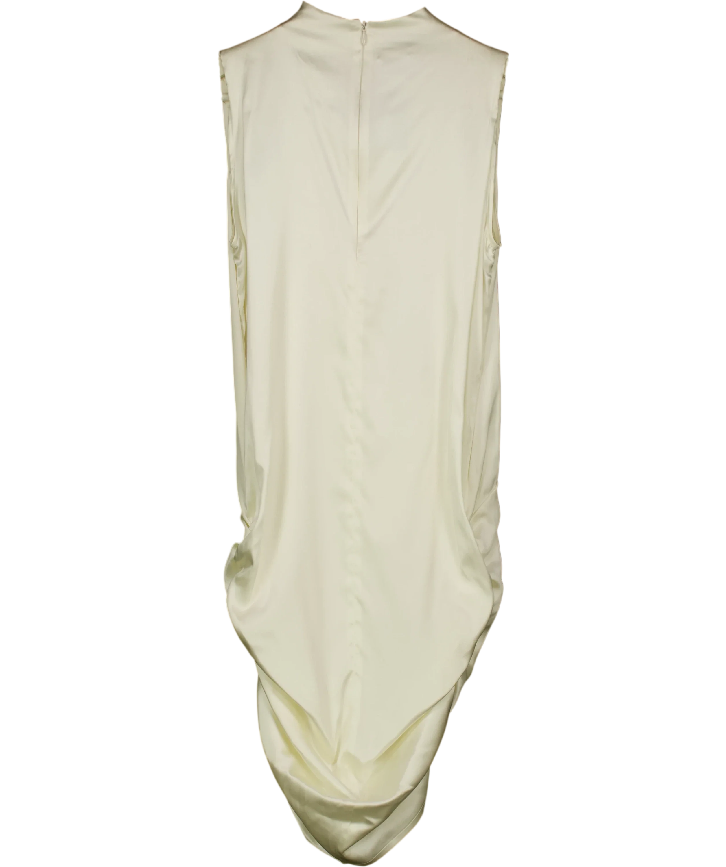 BIANCA Cream Bianca Cream Satin Asymmetric Draped Midi Dress, size UK S — back