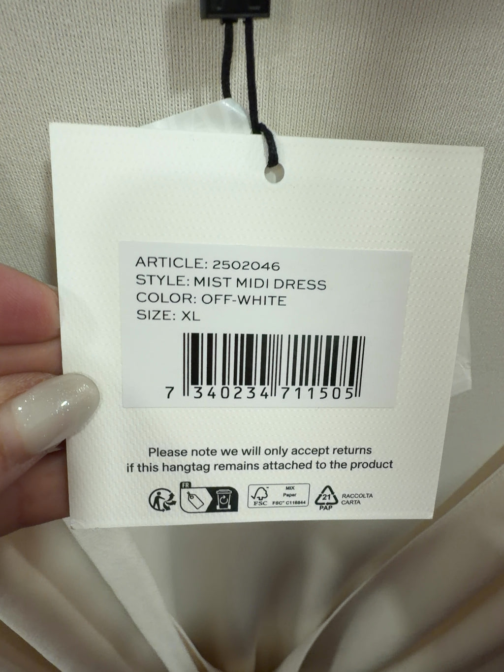 Arakii White Mist Midi Dress Off-White, size UK XL — label
