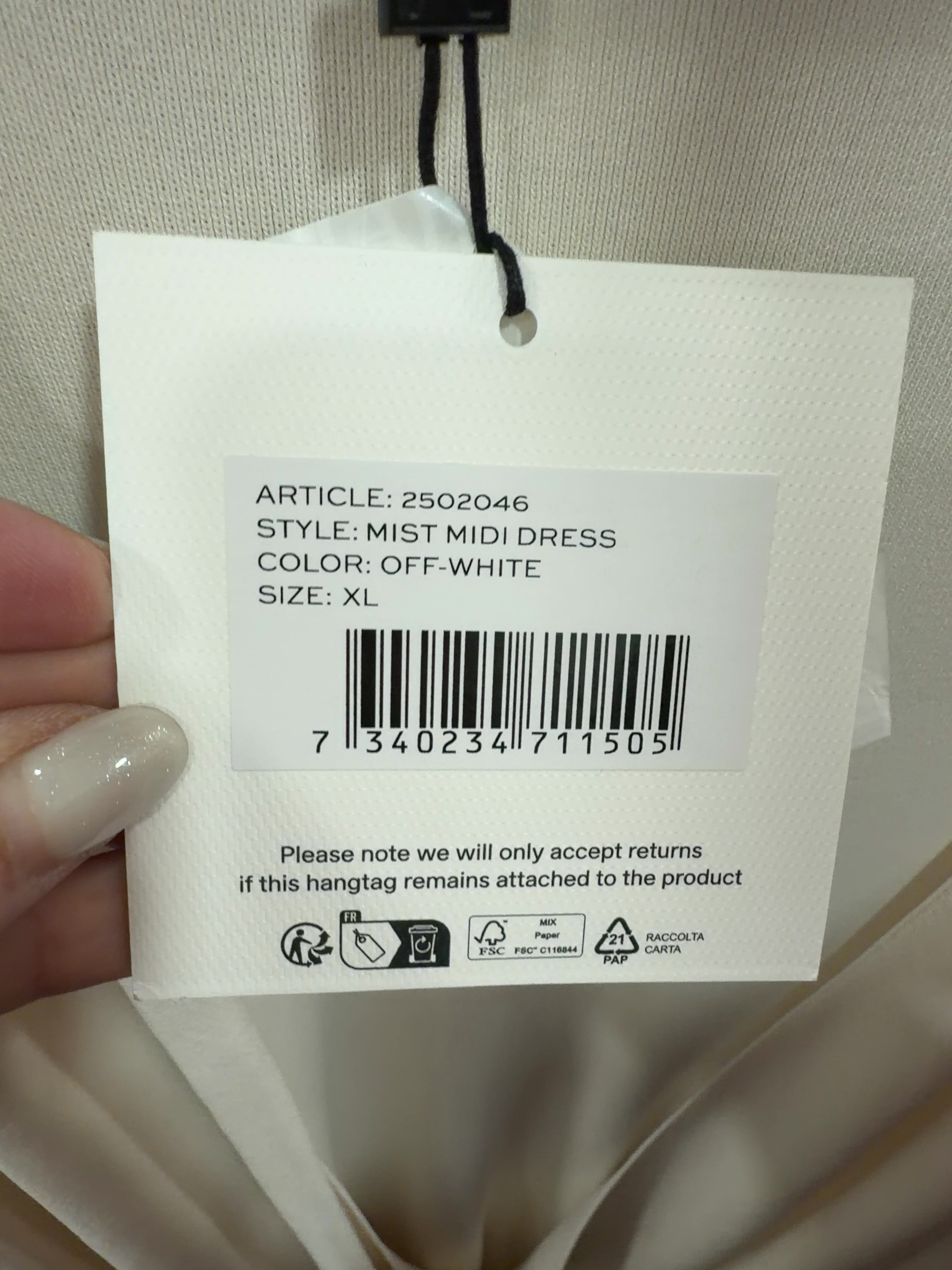 Arakii White Mist Midi Dress Off-White, size UK XL — label