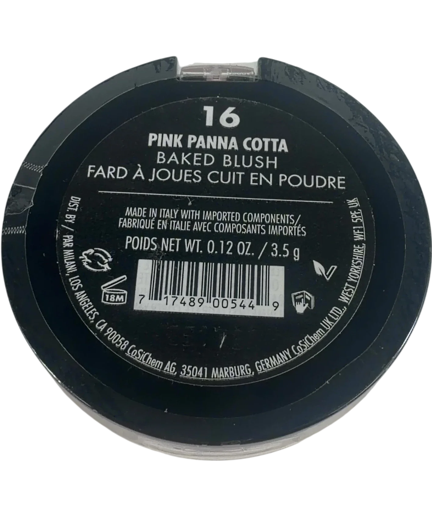 Milani 16 pink panna cotta QC Milani Baked Blush Powder, size 3.5g — back