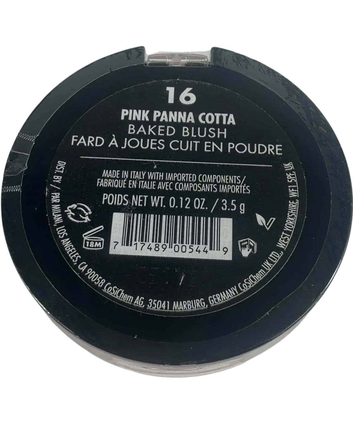 Milani 16 pink panna cotta QC Milani Baked Blush Powder, size 3.5g — back