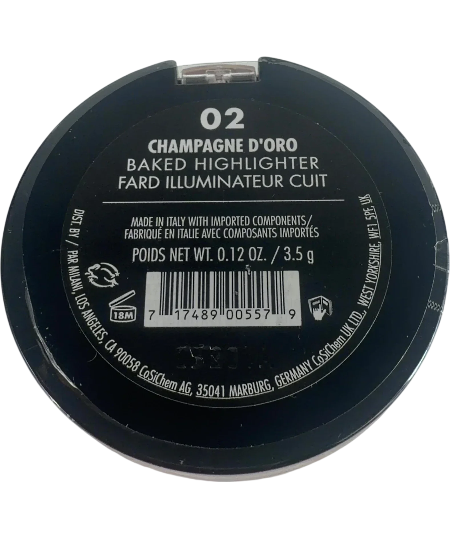 Milani 02 champagne d oro QC Milani Baked Highlighter Bronze Powder, size 3.5g — back