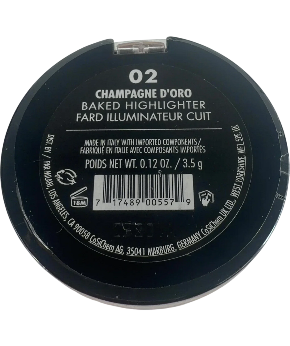 Milani 02 champagne d oro QC Milani Baked Highlighter Bronze Powder, size 3.5g — back