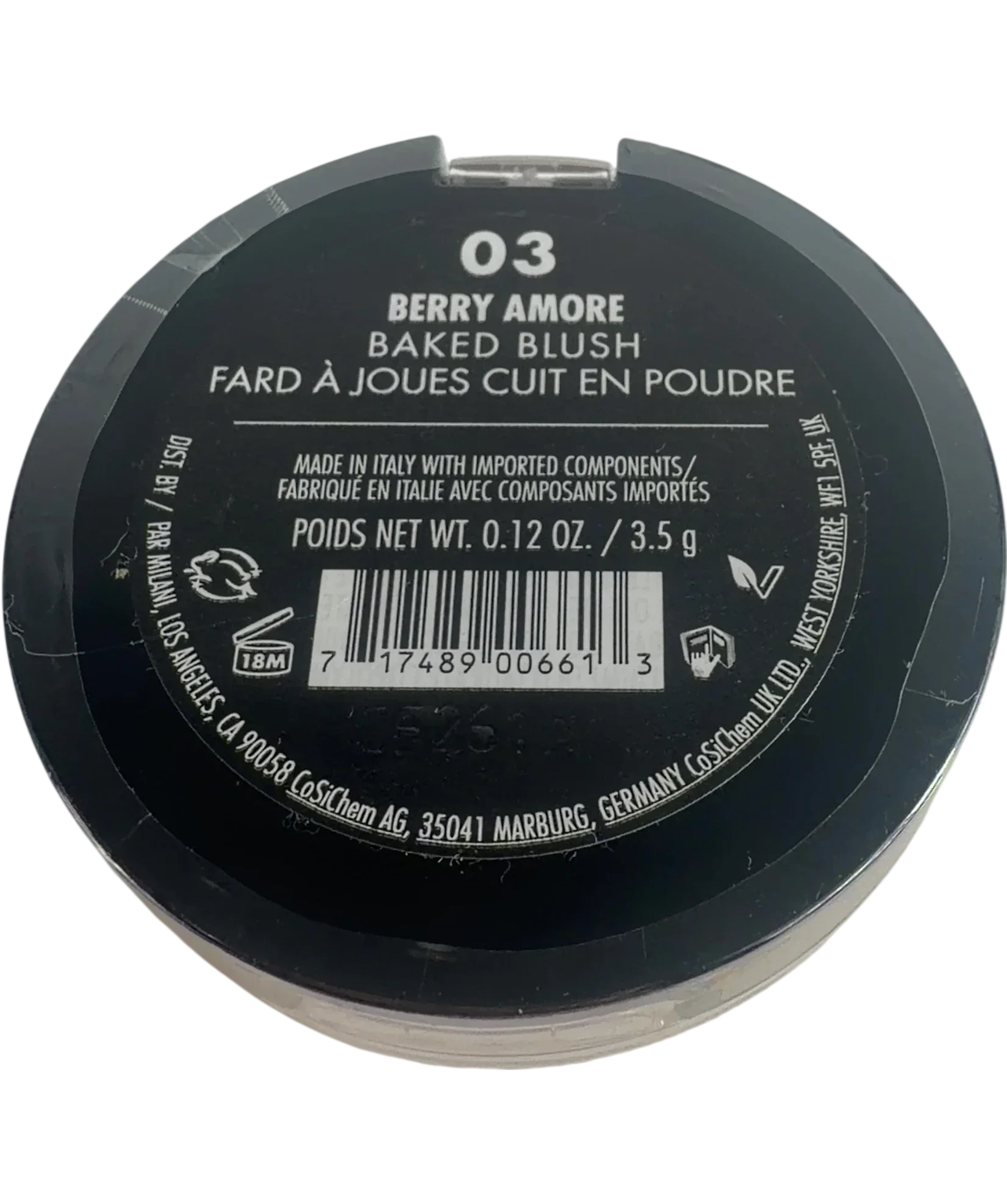 Milani 03 berry amore QC Milani Baked Blush Powder, size 3.5g — back