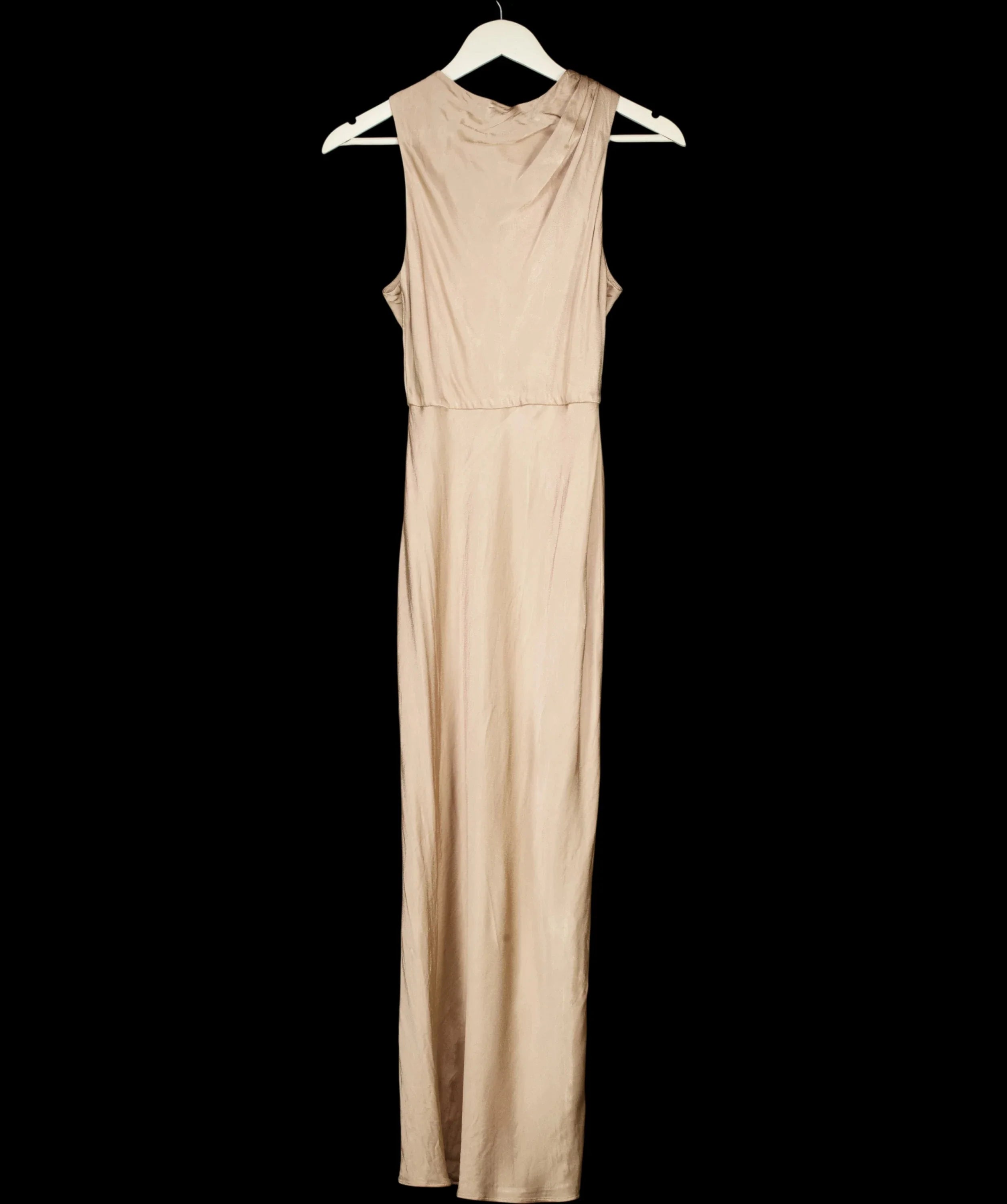 Shona Joy Nude La Lune High Neck Sleeveless Satin Maxi Dress Desert Rose, size UK 8 — detail