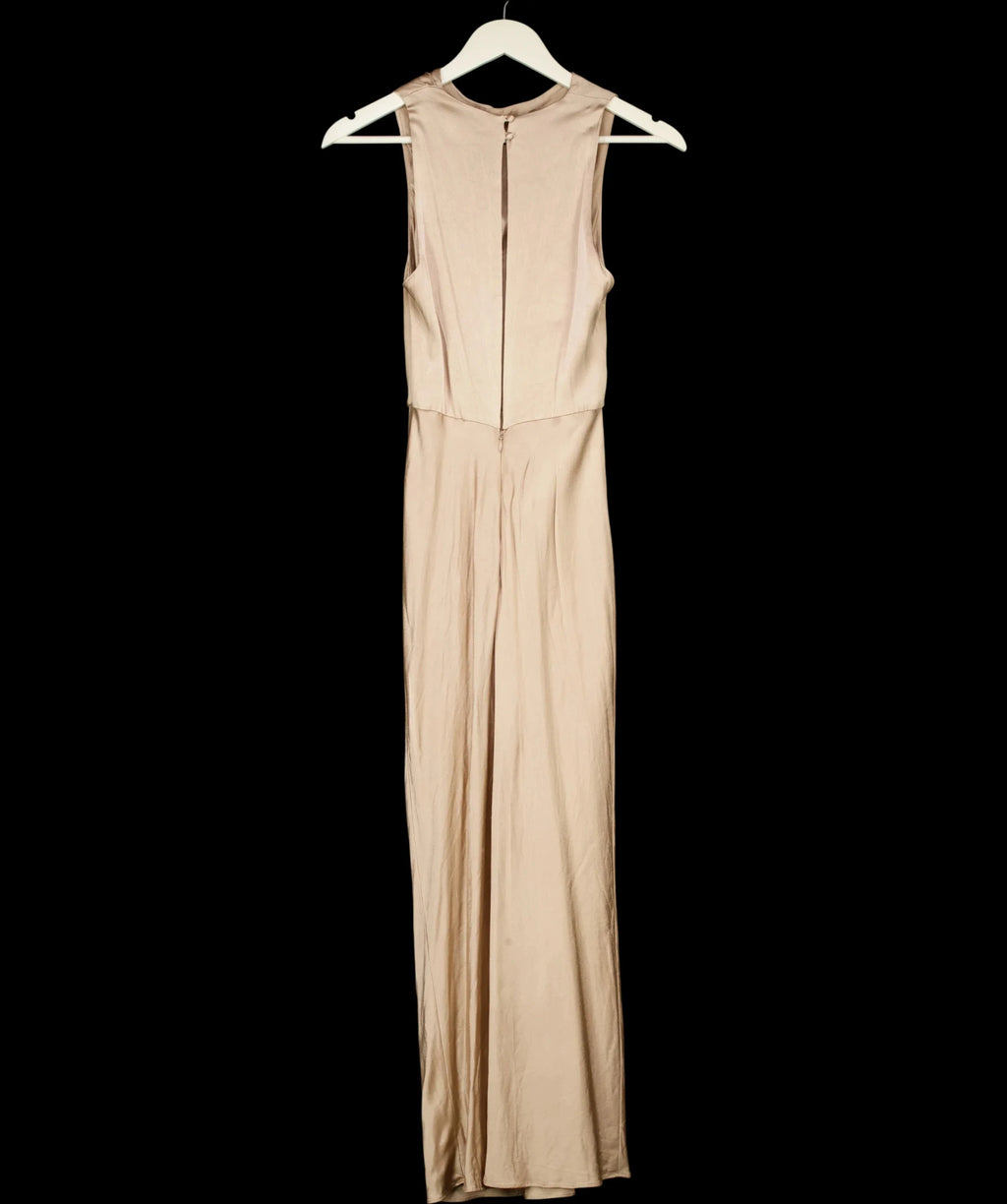 Shona Joy Nude La Lune High Neck Sleeveless Satin Maxi Dress Desert Rose, size UK 8 — label