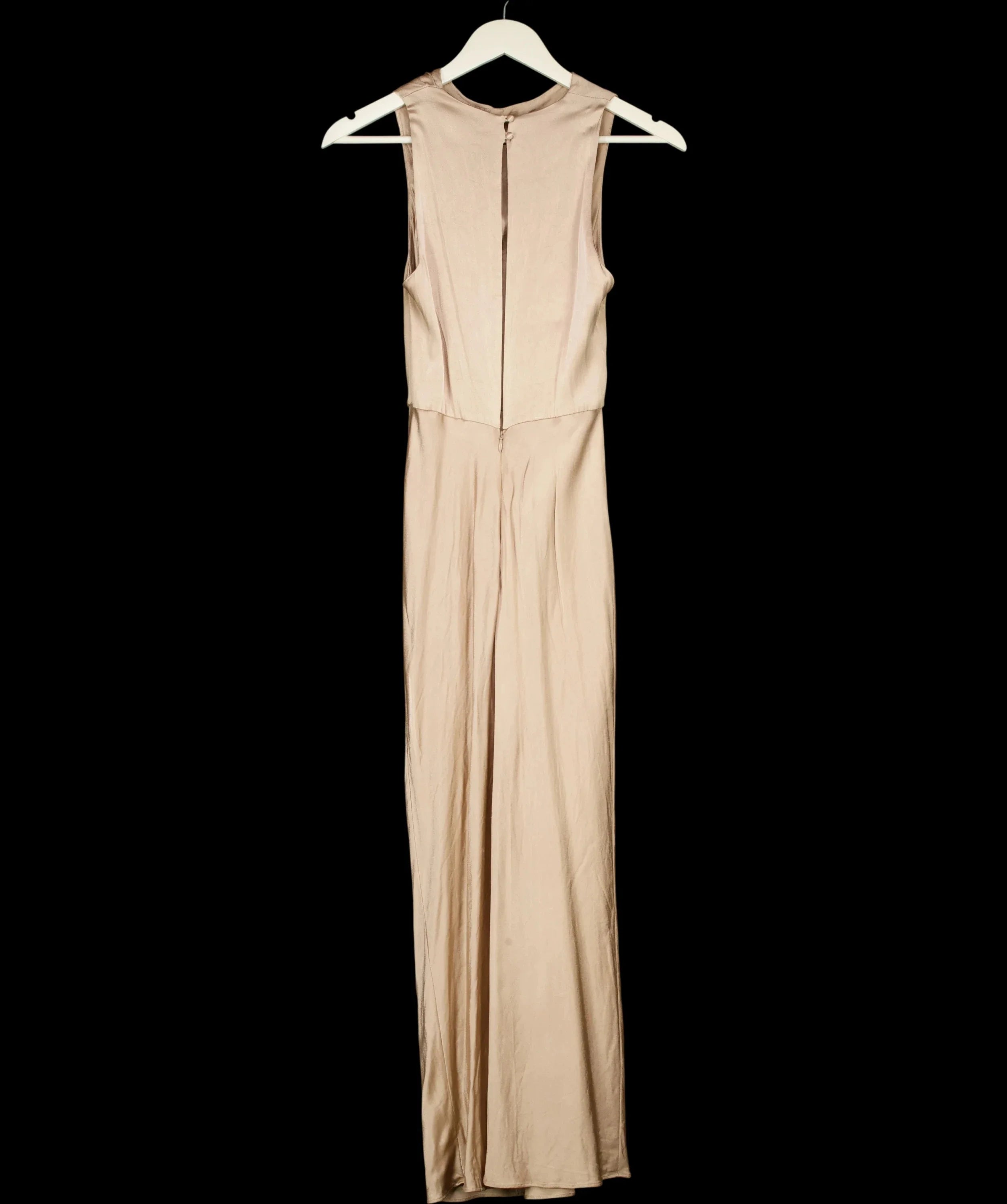 Shona Joy Nude La Lune High Neck Sleeveless Satin Maxi Dress Desert Rose, size UK 8 — label