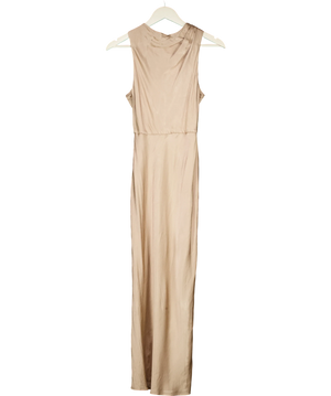 Shona Joy Nude La Lune High Neck Sleeveless Satin Maxi Dress Desert Rose UK 8