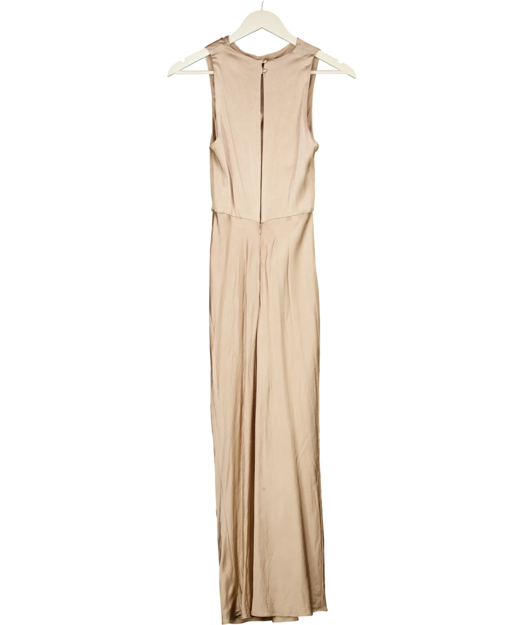 Shona Joy Nude La Lune High Neck Sleeveless Satin Maxi Dress Desert Rose, size UK 8 — back