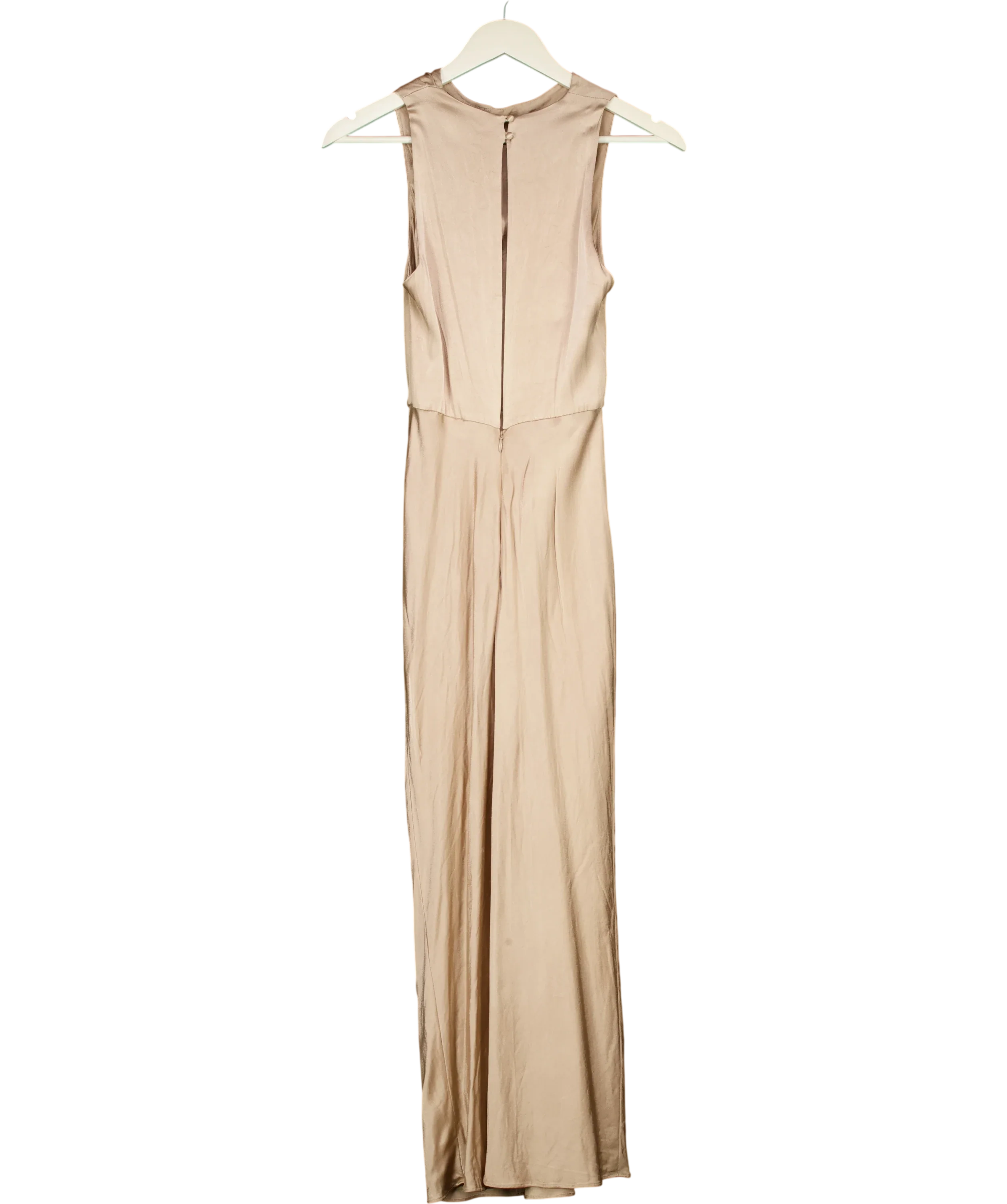 Shona Joy Nude La Lune High Neck Sleeveless Satin Maxi Dress Desert Rose, size UK 8 — back