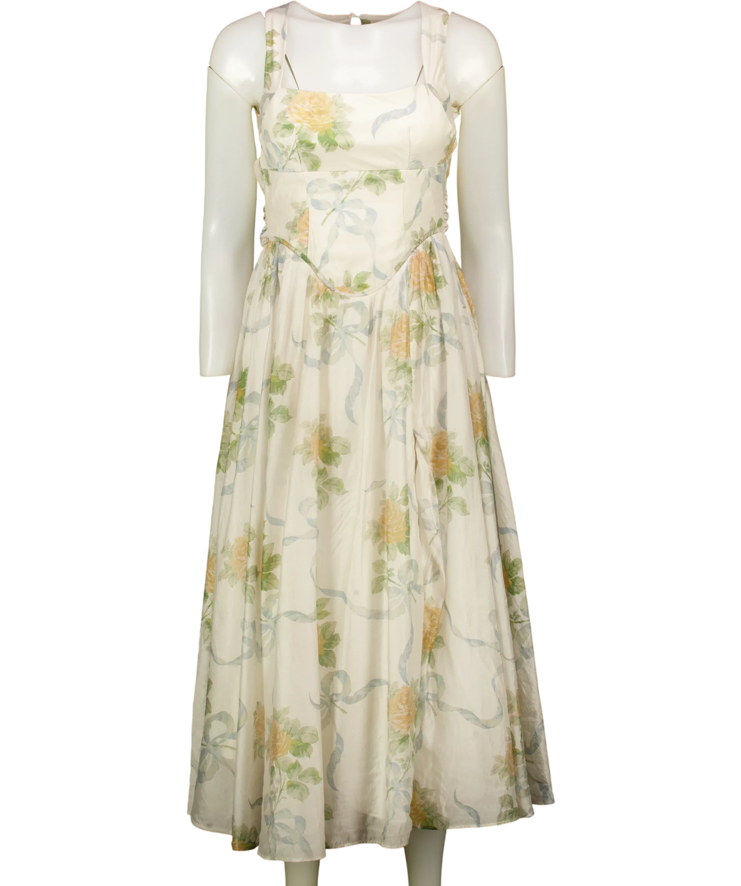 House of CB Yellow Minerva Yellow Rose Chiffon Midi Sundress, size UK XS — front