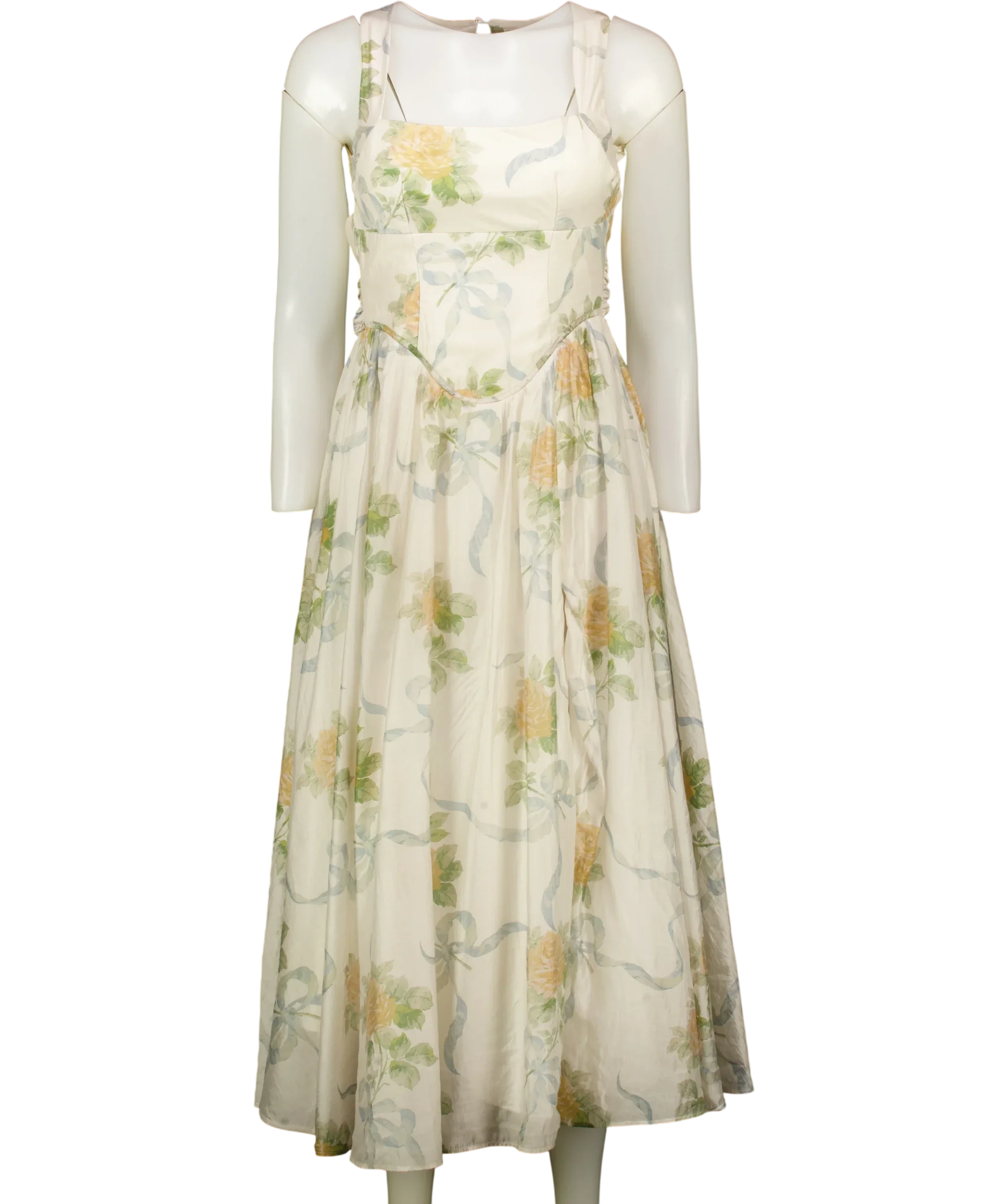 House of CB Yellow Minerva Yellow Rose Chiffon Midi Sundress, size UK XS — front