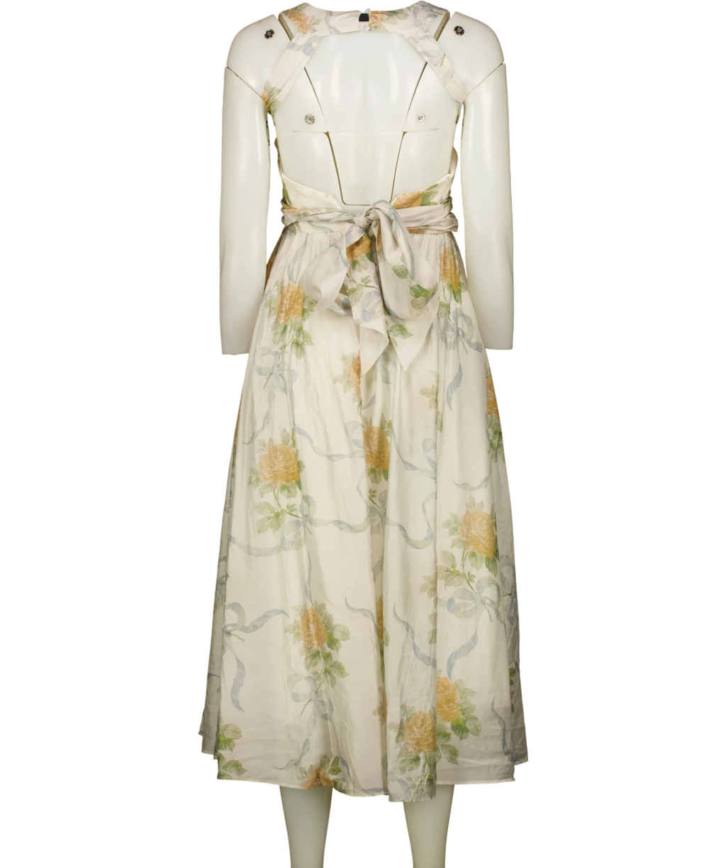 House of CB Yellow Minerva Yellow Rose Chiffon Midi Sundress, size UK XS — back