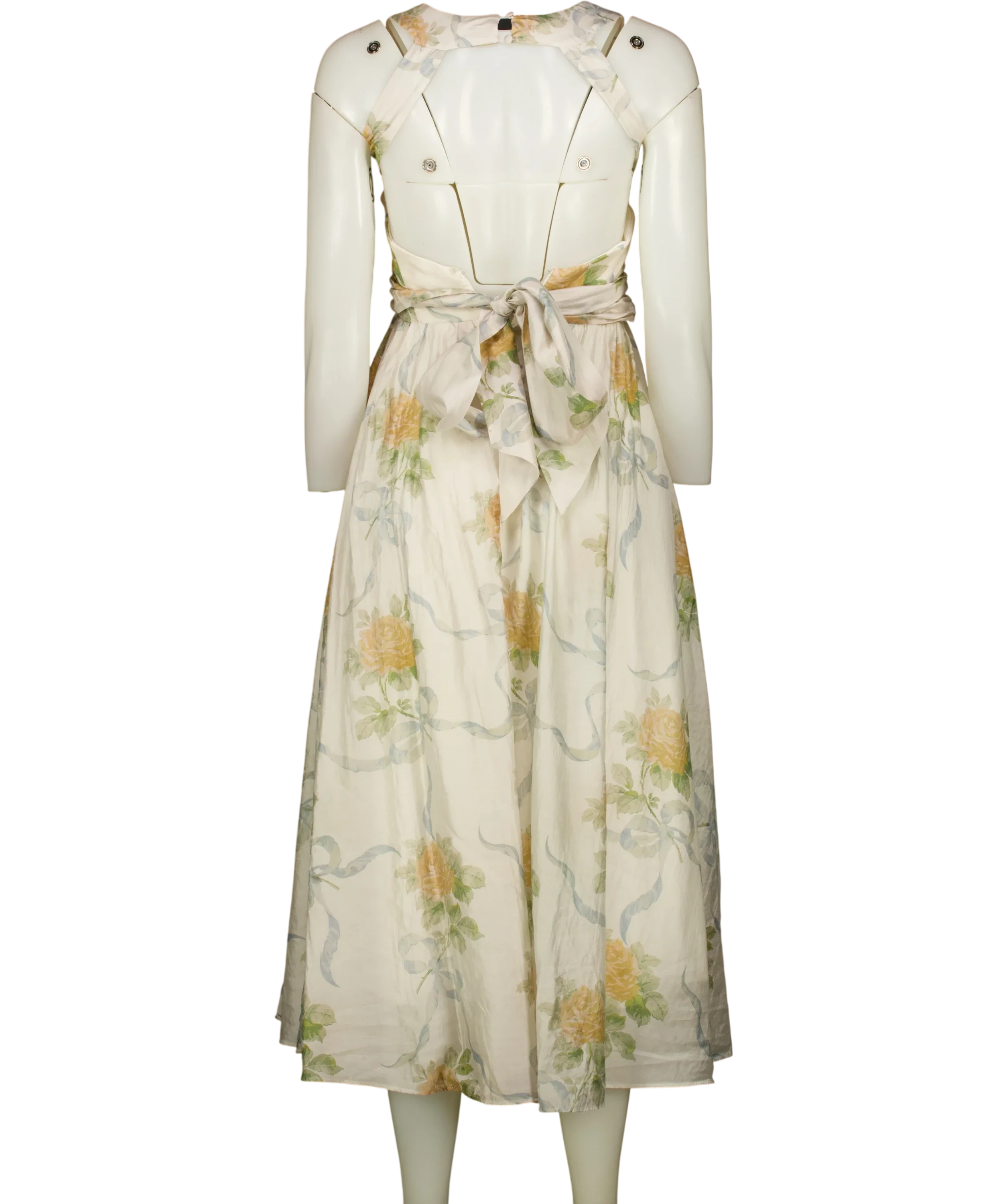 House of CB Yellow Minerva Yellow Rose Chiffon Midi Sundress, size UK XS — back