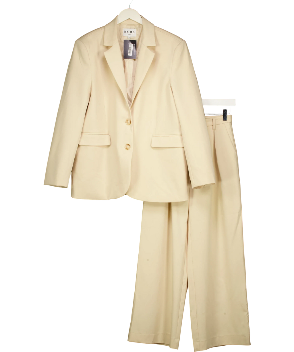 NA-KD Beige Beige Oversized Tailored Blazer & Wide Leg High Waist Suit Trousers Set  EU 36, size UK 8 — front