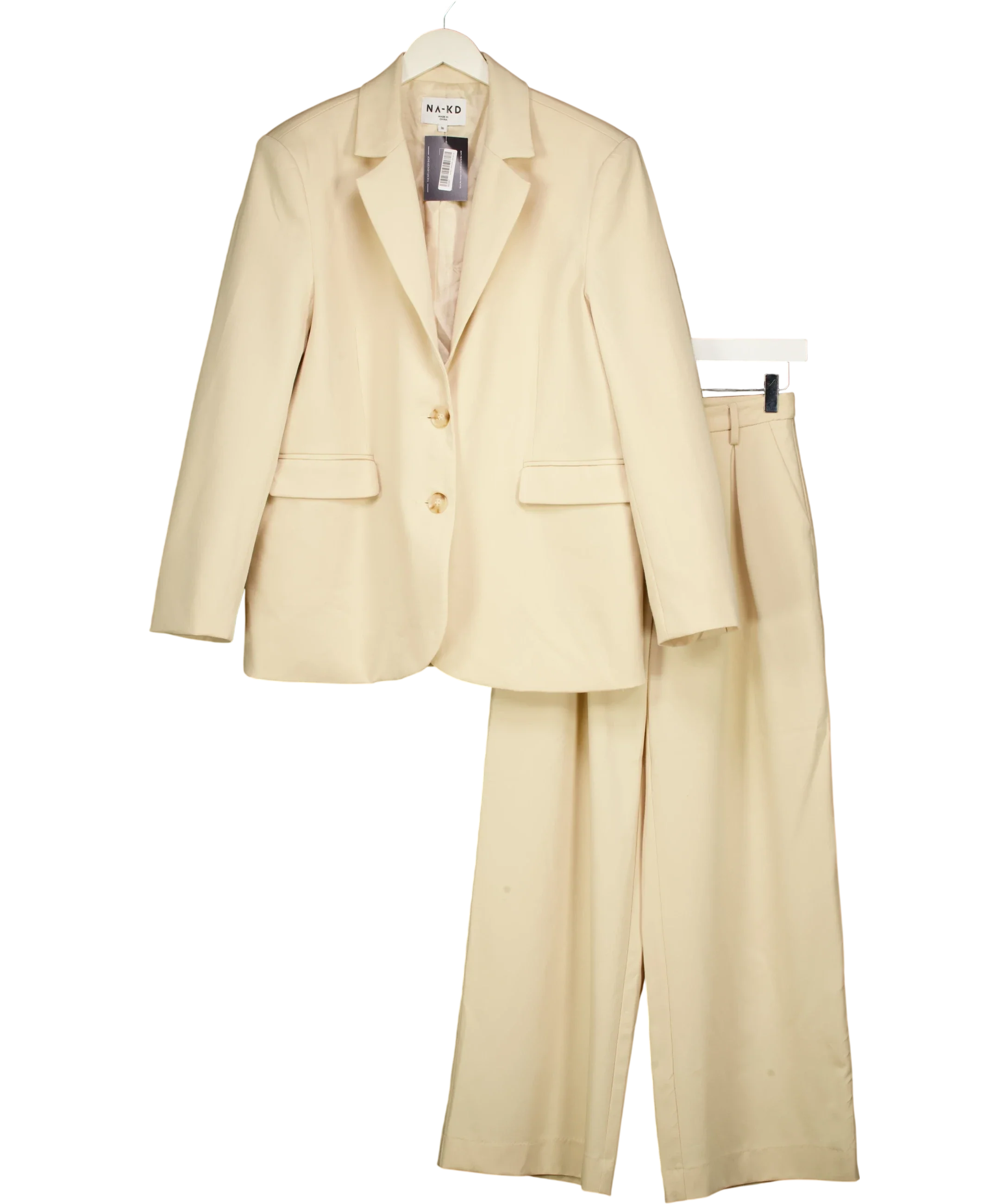 NA-KD Beige Beige Oversized Tailored Blazer & Wide Leg High Waist Suit Trousers Set  EU 36, size UK 8 — front