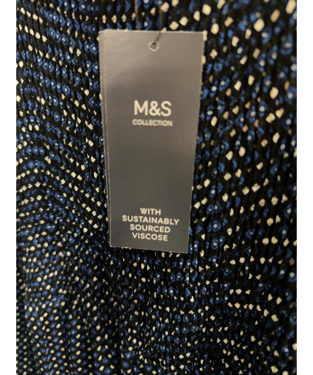 M&S Blue Polka Dot Smocked Midi Dress, size UK 8 — detail