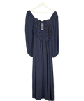 M&S Blue Polka Dot Smocked Midi Dress, size UK 8 — front