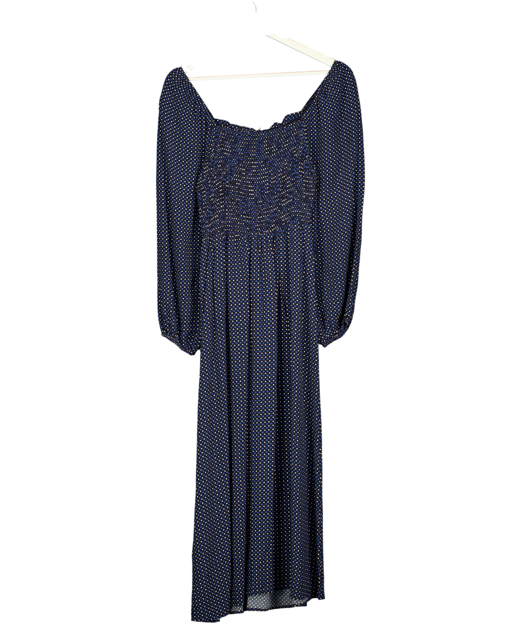 M&S Blue Polka Dot Smocked Midi Dress, size UK 8 — back