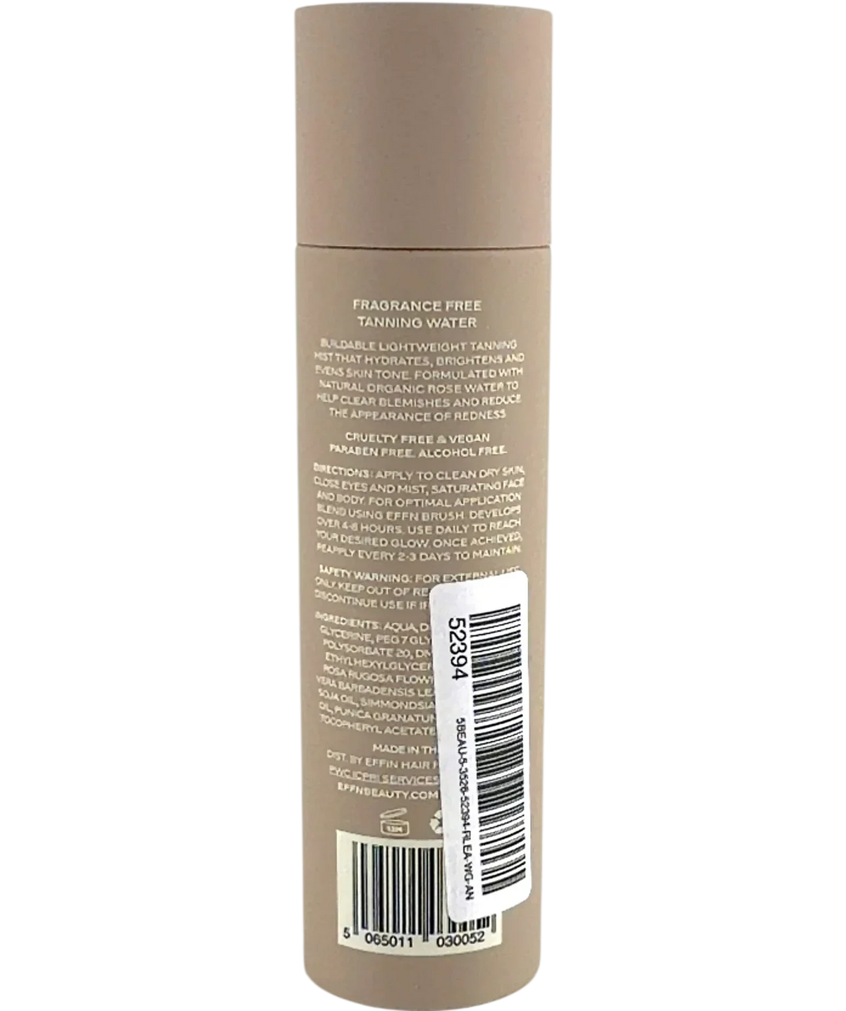 effn Fragrance Free Tanning Water Medium to Dark, size 100ml — back