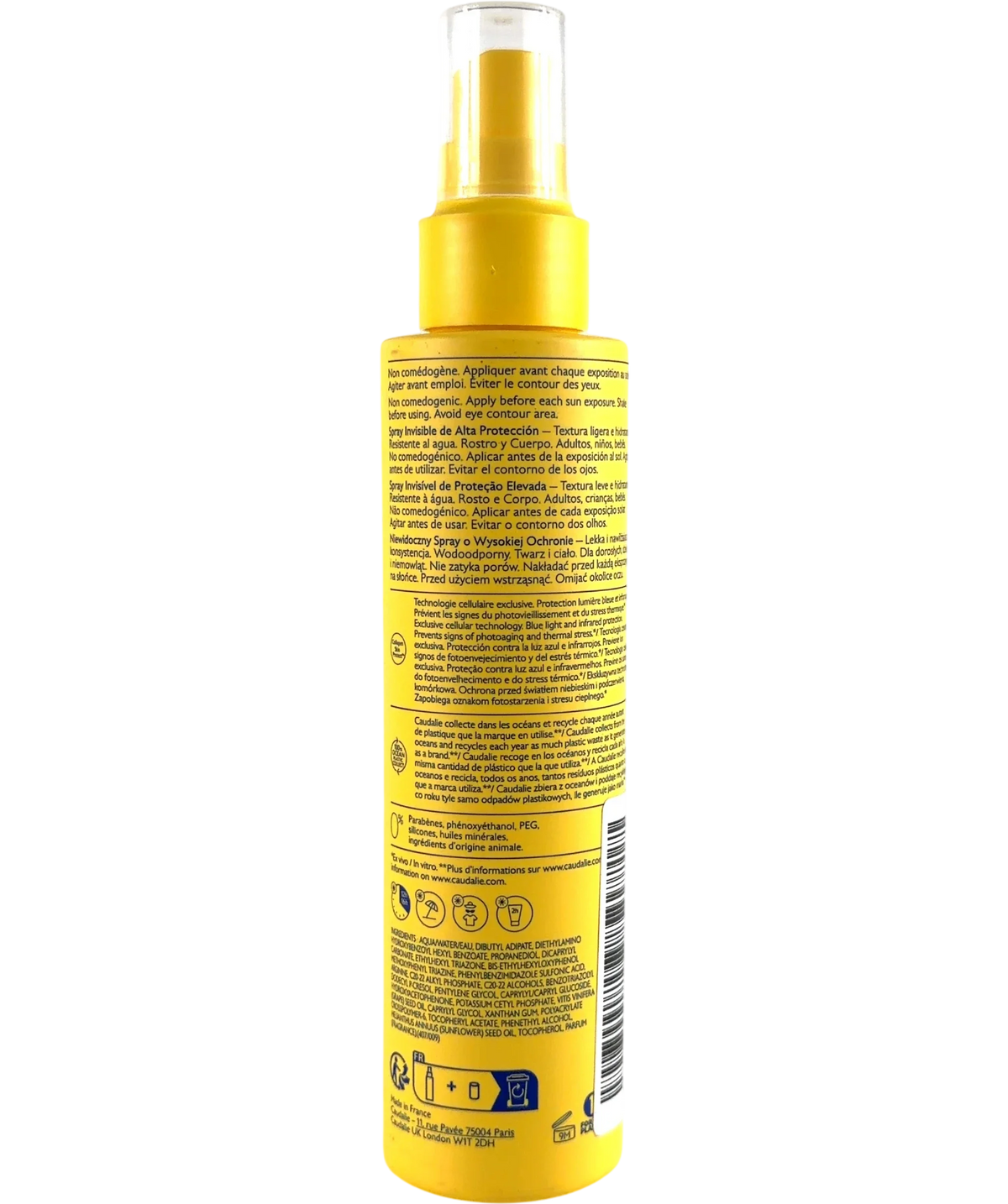 Caudalie Invisible High Protection Spray SPF50, size 150ml — back