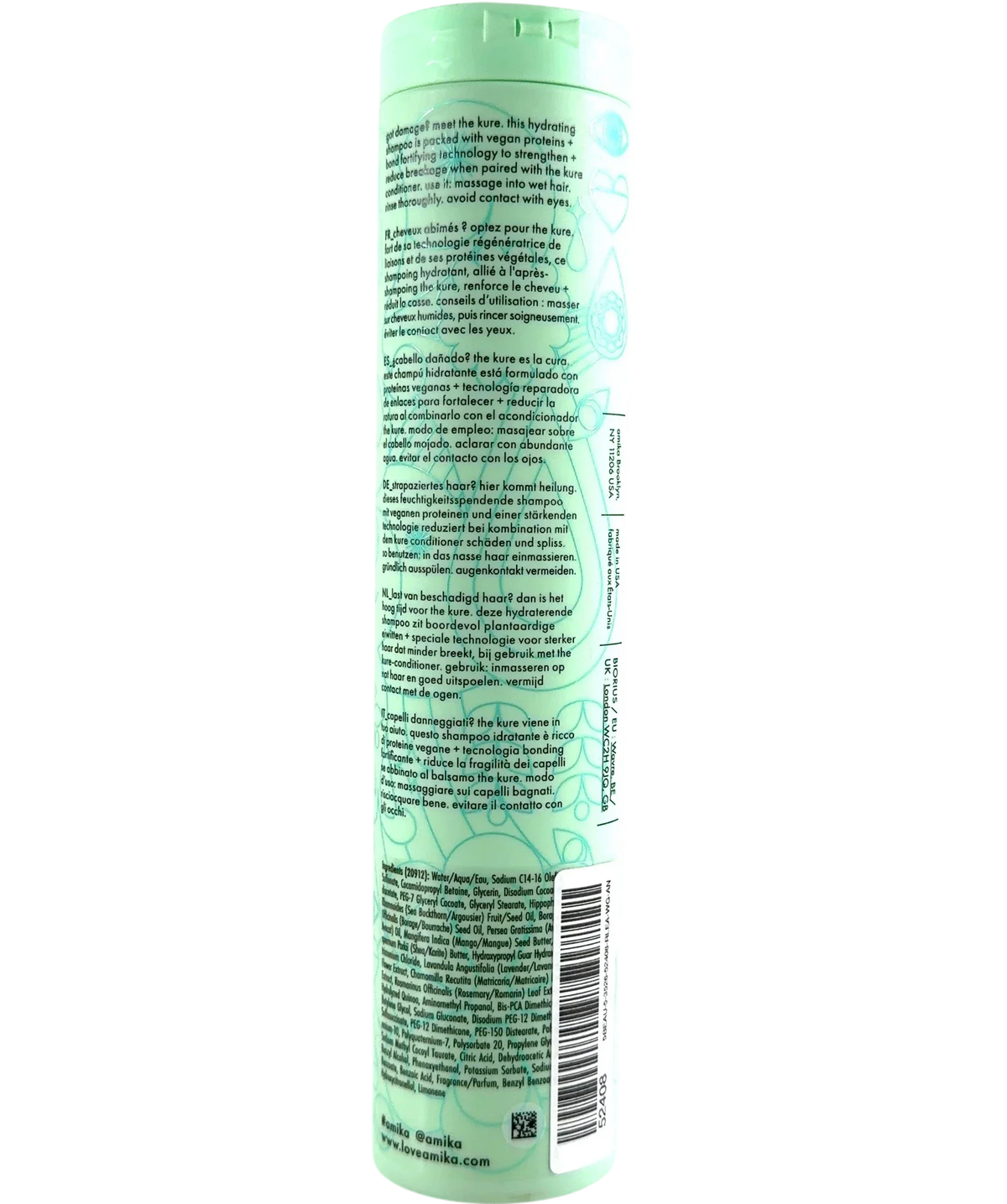 amika The Kure Strength Repair Shampoo, size 275ml — back