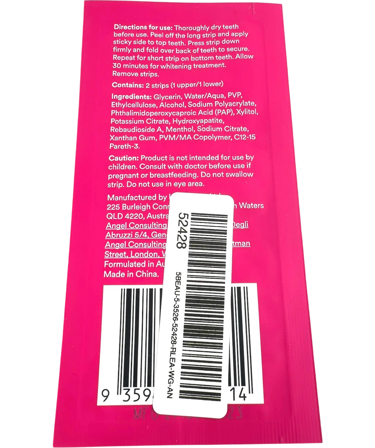 Hismile PAP+ Teeth Whitening Strips Single Sachet 1 Application, size X1 — back