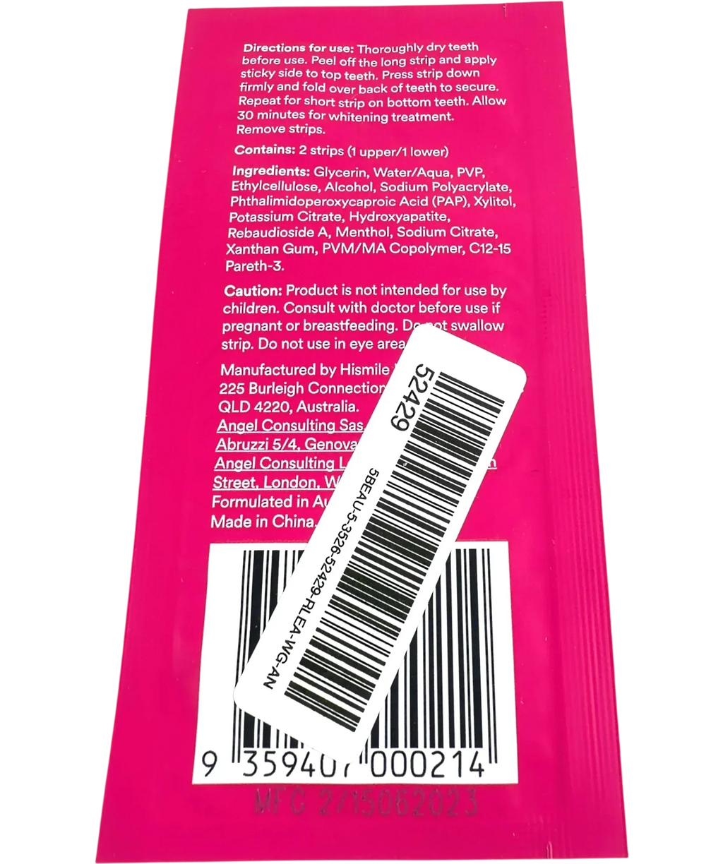 Hismile PAP+ Teeth Whitening Strips 1 Application, size X1 — back