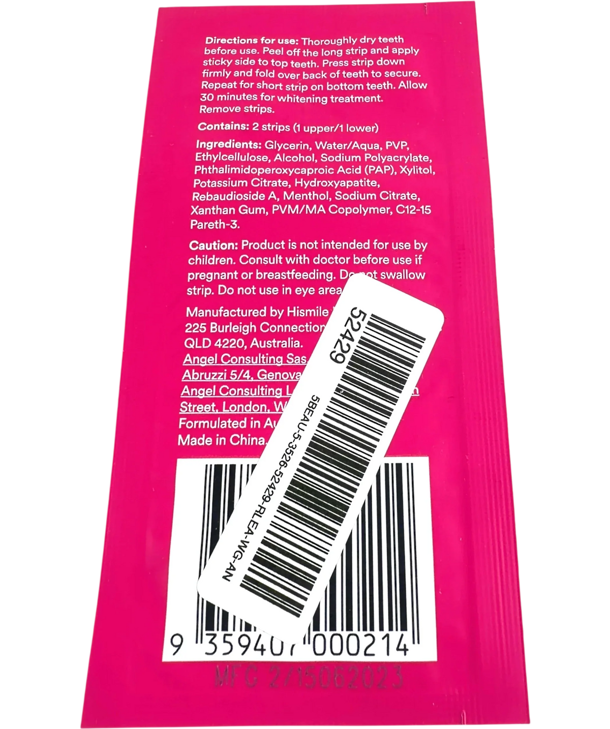 Hismile PAP+ Teeth Whitening Strips 1 Application, size X1 — back