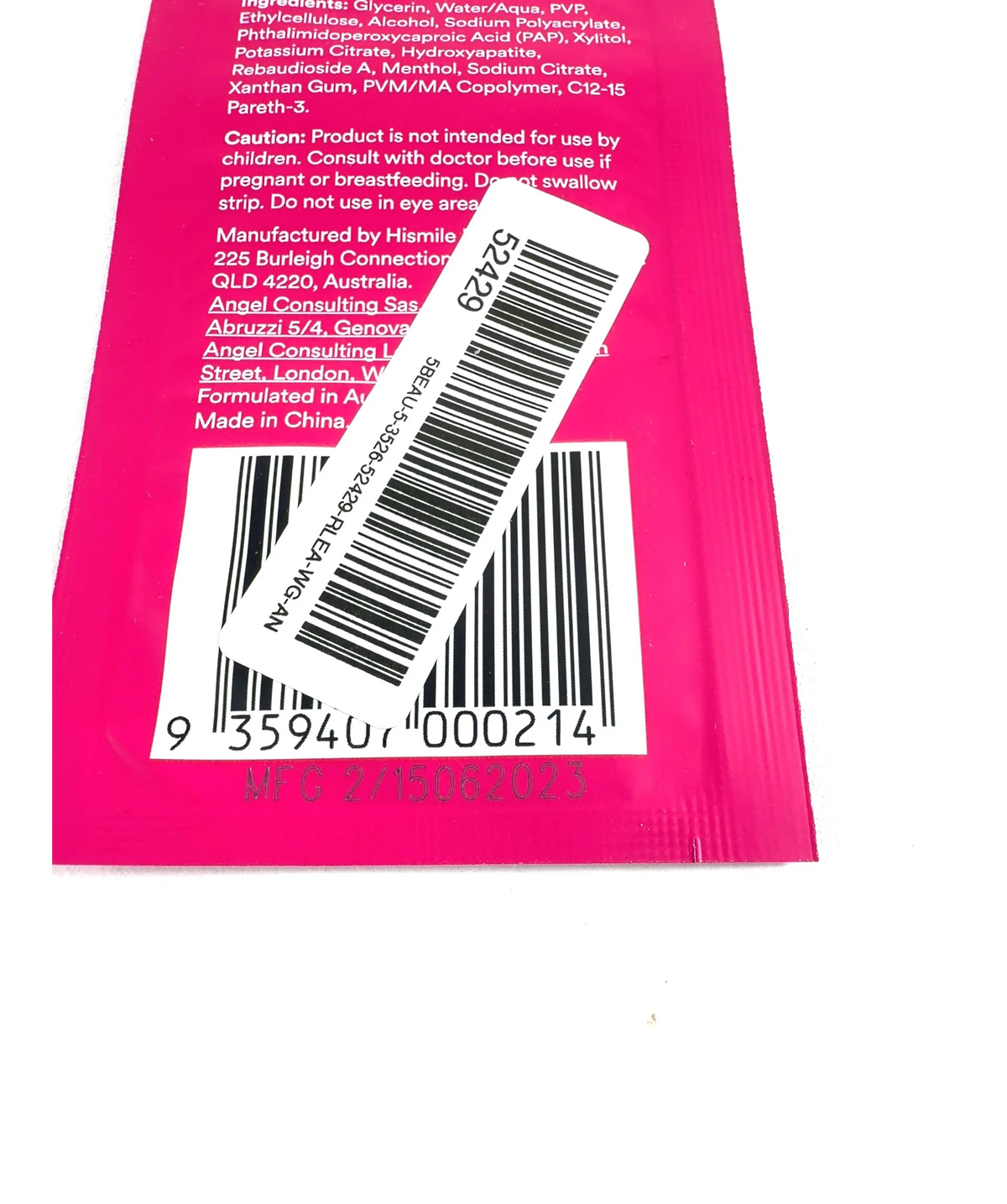 Hismile Pap+ Teeth Whitening Strips 1 Application X1 — Batch number or expiry date