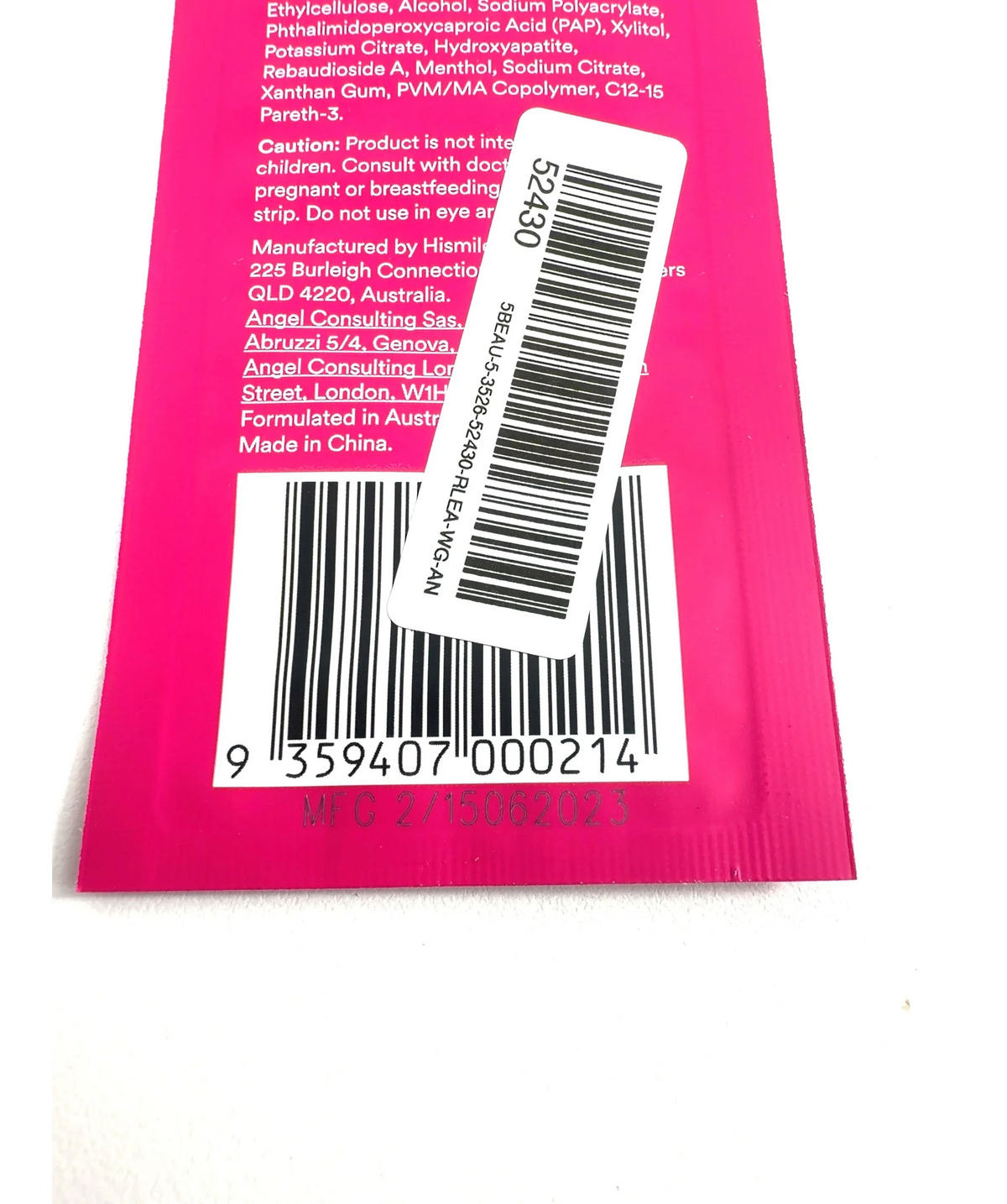 Hismile Pap+ Teeth Whitening Strips 1 Application X1 — Batch number or expiry date