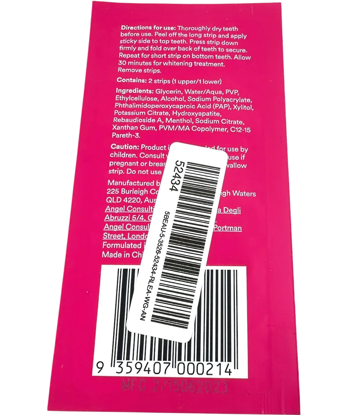 Hismile PAP+ Teeth Whitening Strips Single Sachet 1 Application, size X1 — back